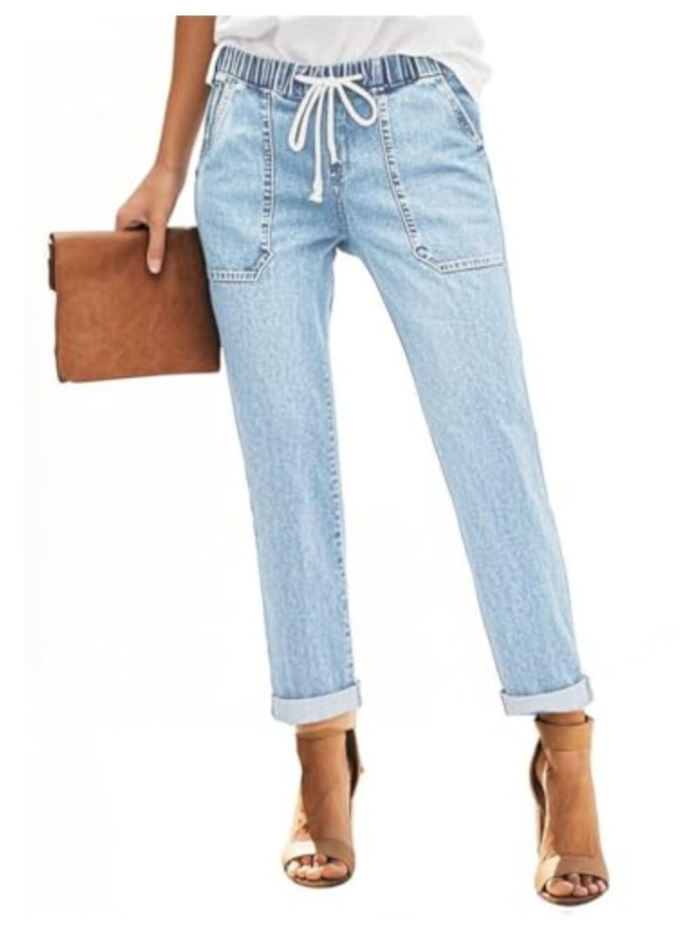 Women's High Waisted Pull-On Stretch Jeans Straight Leg Cotton Blend